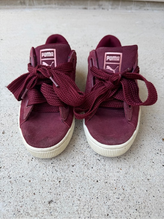 Puma Shoes - Puma Suede Heart Quilted Burgundy Ribbon Lace Sneakers Womens Size 10